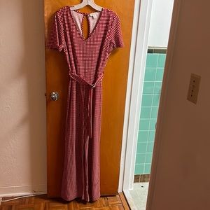 Red with white squares one piece pants jumpsuit